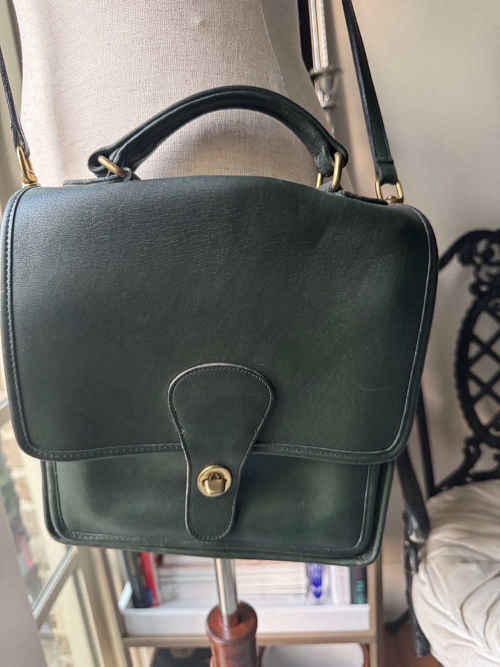 Coach Dark Green Leather Satchel with Top Handle and Crossbody Strap - Picture 2 of 9